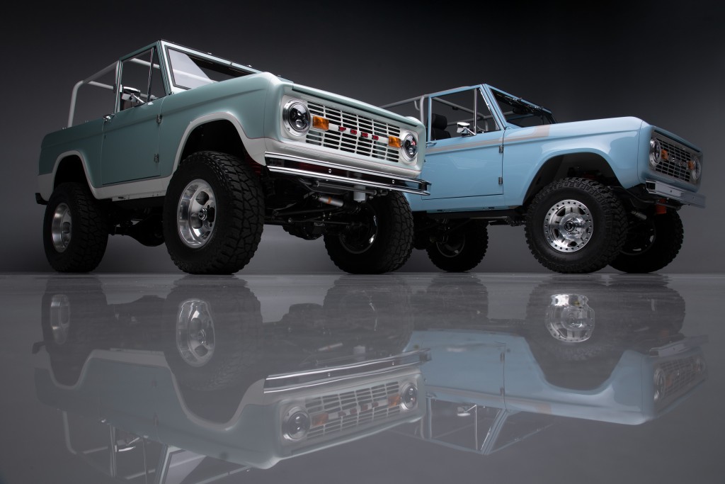 Lot #1340.1 (Left) and Lot #1340 (Right) selling individually with No Reserve are both custom 1970 Ford Broncos that were the result of a collaboration between Tre5 Customs, Ikandy Paintworks and Paradise Customs.