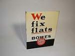 Unusual 1940s Bowes Seal Fast "We Fix Flats" service garage tin painted garage flange. - Front 3/4 - 101888