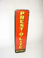 Choice Prest-O-Lite Automotive Batteries single-sided tin painted vertical garage sign. - Front 3/4 - 108362