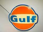 Highly prized 1960s Gulf service station light-up sign. Lights and works well. - Front 3/4 - 113297