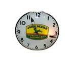 Very impressive 1950s John Deere "Quality Farm Equipment" glass faced light-up dealership clock by Telechron. - Front 3/4 - 117860