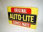 Beautiful 1940s-50s Auto-Lite Spark Plugs single-sided tin painted service garage sign with built-in brackets. - Front 3/4 - 125371