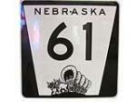 Highly desirable vintage Nebraska 61 metal highway road sign with Pioneer covered wagon logo. - Front 3/4 - 133349