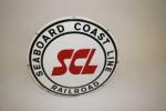 Vintage Seaboard Coast Line Railroad single-sided tin painted sign. - Front 3/4 - 151751