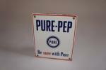 1953 Pure Oil Pure-Pep single-sided porcelain pump plate sign with Pure logo. - Front 3/4 - 158042
