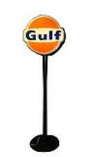 Vintage 1960s Gulf Oil double-sided lighted service station sign on metal pole. - Front 3/4 - 186173