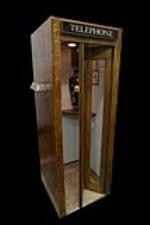Perfectly restored 1930s-40s Bell Telephone wooden phone booth with operating pay phone - Front 3/4 - 190889