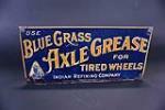 Early 1920s Blue Grass Axle Grease for Tired Wheels single-sided tin sign with Native American graphic. - Front 3/4 - 191361