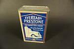 1930s Eveready Prestone Anti-Freeze one gallon tin with period automobile graphics. - Front 3/4 - 191618