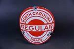 Scarce circa 1920s-30s North Carolina Regular single-sided porcelain curved visible gas pump plate. - Front 3/4 - 191773
