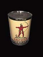 Sharp NOS 1950s Archer Lubricants metal quart tin with Native American graphic. - Front 3/4 - 192394