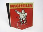 1950s Michelin Tires double-sided tin bicycle tires dealers sign with Bibendum (Michelin Man) graphic. - Rear 3/4 - 202951