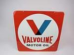 Colorful vintage Valvoline Motor Oil double-sided automotive garage sign with logo. - Front 3/4 - 203082