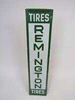 Vintage Remington Tires single-sided embossed tin vertical garage sign. - Front 3/4 - 203294