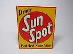 NOS 1930s Drink Sun Spot Soda "Bottled Sunshine" single-sided embossed tin sign. - Front 3/4 - 203539