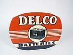 Wonderful 1948 Delco Batteries double-sided tin sign with period battery graphic. - Rear 3/4 - 208964