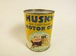 Exceptional 1940s Husky Motor Oil one-quart can with Husky dog artwork. Front and back display different graphics.  - Rear 3/4 - 213355