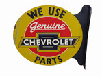 1930S GENUINE CHEVROLET PARTS TIN FLANGE SIGN - Rear 3/4 - 236817