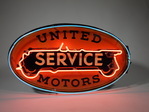 1930S UNITED MOTORS SERVICE NEON PORCELAIN SIGN - Rear 3/4 - 242466