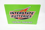 NOS INTERSTATE BATTERIES TIN SIGN - Front 3/4 - 254461