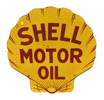 1929 SHELL MOTOR OIL PORCELAIN SIGN - Rear 3/4 - 254581