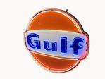 1967 GULF OIL PORCELAIN WITH ANIMATED NEON SIGN - Front 3/4 - 260512