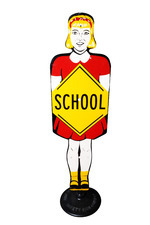 1950S SAFETY SIGN COMPANY TIN SCHOOL ZONE SIGN - Front 3/4 - 263781