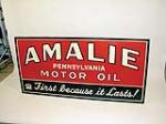 1946 Amalie Motor Oil tin painted wood framed garage sign. - Front 3/4 - 75797