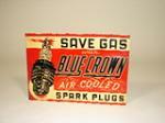 Killer 1930s Blue Crown Spark Plugs single-sided embossed tin garage sign. - Front 3/4 - 79329