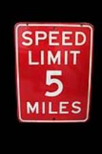 1930s very clean 5 miles per hour porcelain speed limit sign. - Front 3/4 - 94016
