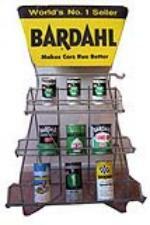 Exceptional Bardahl engine additive 1950s-60s store display rack filled with original tins. - Front 3/4 - 94017