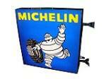 Large 1950s-early 60s Michelin Tires double-sided light-up garage sign featuring Bibedum (Michelin Man). - Front 3/4 - 97685