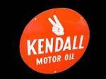 Striking N.O.S. 1950s Kendall Motor Oil double-sided tin painted garage sign. - Front 3/4 - 97974