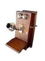 Early 1920s Wooden hand crank telephone nicely restored with re-chromed hardware. - Front 3/4 - 98039