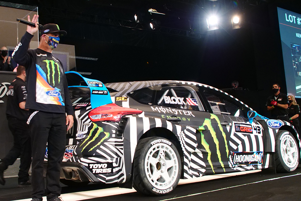 Rallycross champ Ken Block came to the stage for the sale of his 2016 Ford Focus RS RX.