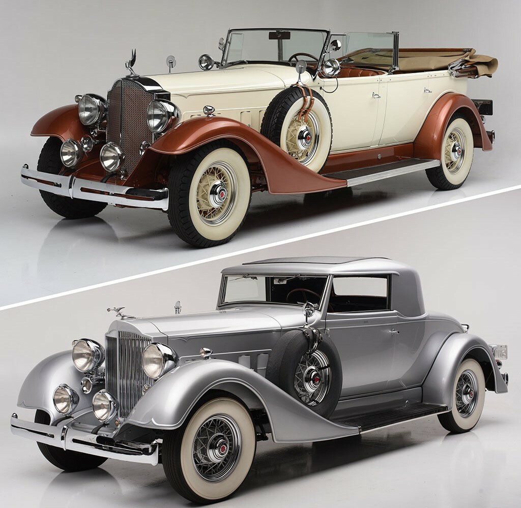 This pair of 1930s Packards - a 1933 Packard Super Eight Touring 5-7 Passenger (Lot #1384) and a 1934 Packard Eight Rumble-Seat Coupe (Lot #1386) - will be crossing the 2017 Scottsdale auction block as part of the prestigious Salon Collection.