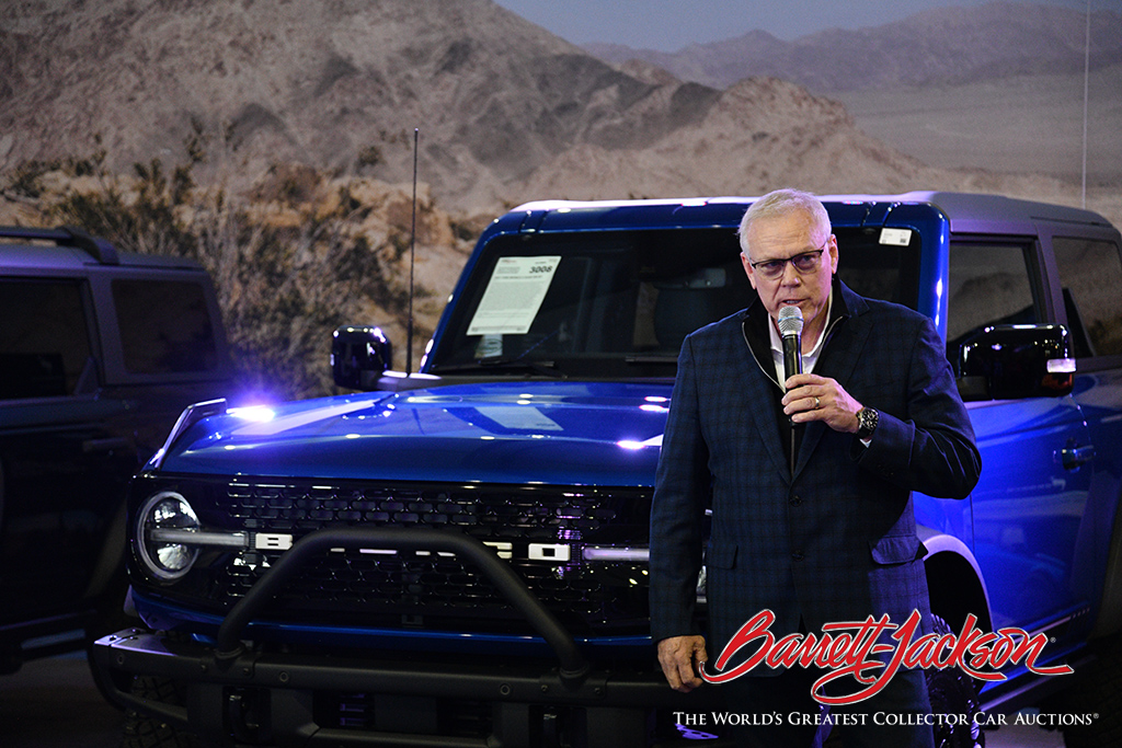 CRAIG JACKSON AT THE FORD DISPLAY ON THURSDAY TO TALK ABOUT THE VIN 001 BRONCO HEADED TO THE AUCTION BLOCK FOR CHARITY ON SATURDAY.