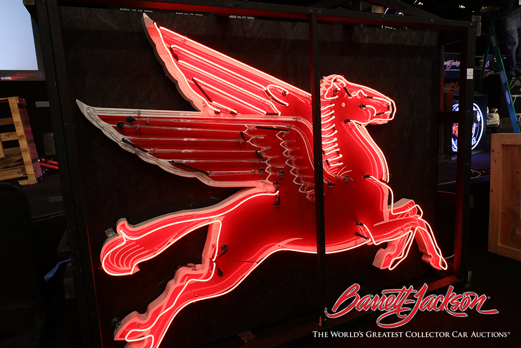 Lot #9499.1 - 1955 MOBIL OIL RIGHT-FACING PEGASUS PORCELAIN WITH ANIMATED NEON SIGN - $36,800