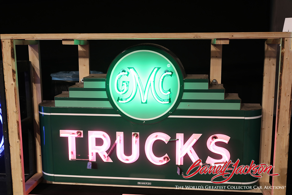 Lot #9498.3 - CIRCA 1940S GMC TRUCKS NEON PORCELAIN SIGN - $46,000