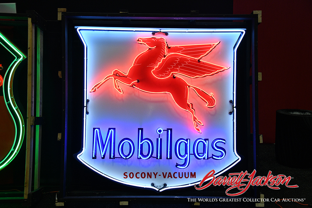 Lot #9394 - 1952 MOBILGAS SOCONY-VACUUM PORCELAIN WITH NEON SIGN - $20,700