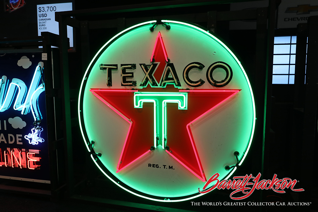 Lot #9497.2 - 1955 TEXACO OIL PORCELAIN SIGN WITH ANIMATED NEON - $31,050