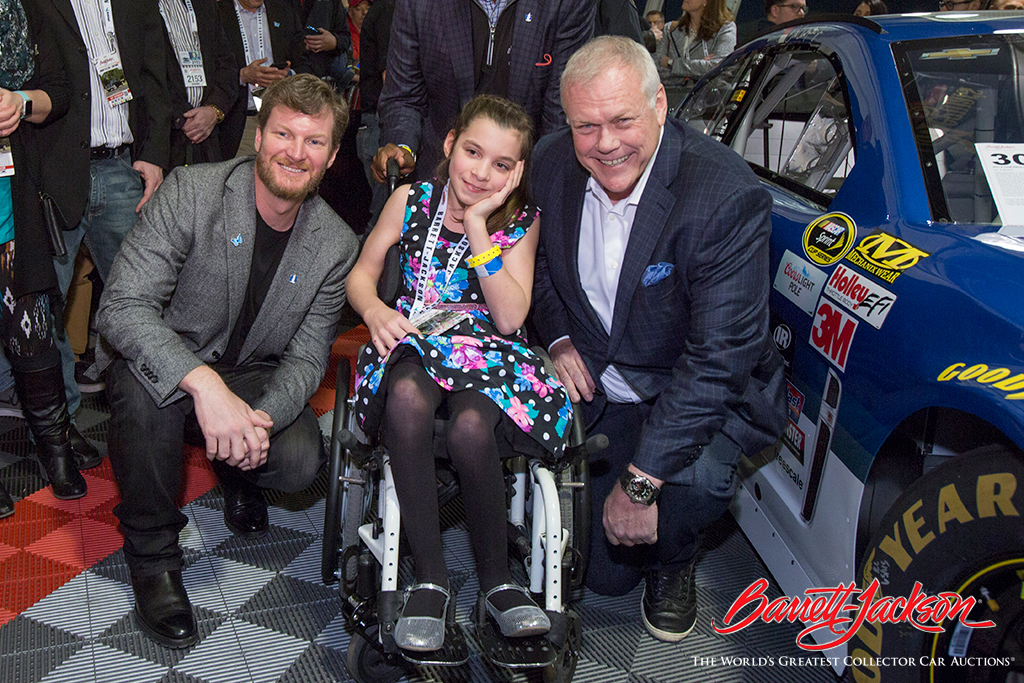 Dale Earnhardt Jr. and Craig Jackson with Maddie Delaney, the Nationwide Children's Hospital Patient Champion.