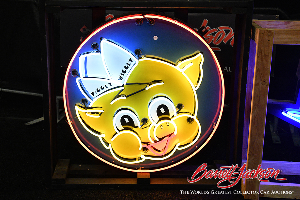 Lot #9393.4 - 1950S PIGGLY WIGGLY NEON PORCELAIN MARQUEE SIGN - $19,550