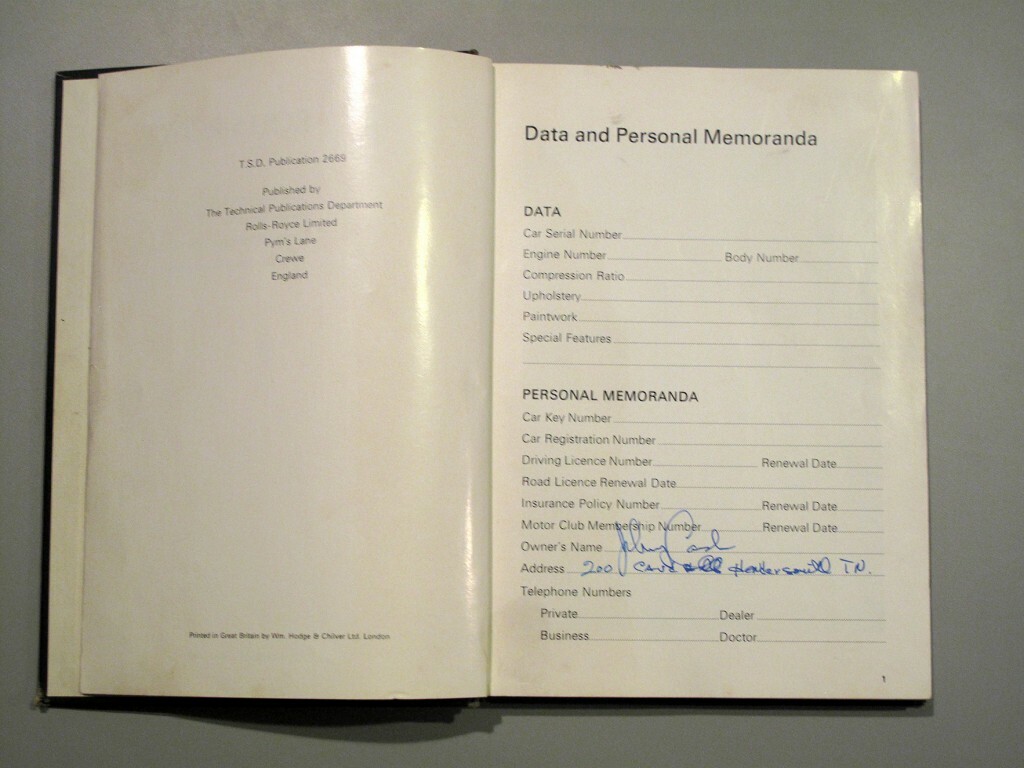 Johnny Cash's name and address can be found Inside the Rolls-Royce owner's manual. 