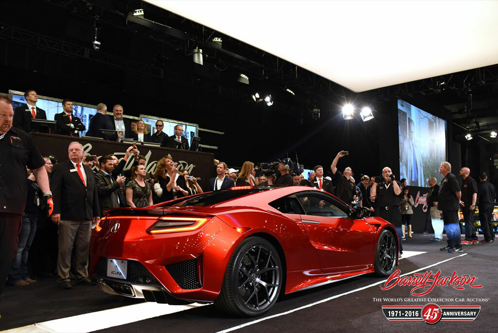 The much-anticipated VIN #001 2017 Acura NSX (Lot #3007) brought in $1.2 million from NASCAR team owner Rick Hendrick. 100 percent of the hammer price will benefit the Pediatric Brain Tumor Foundation and Camp Southern Ground.