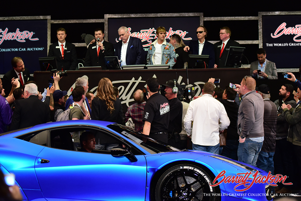 International pop star Justin Bieber came to the auction block with his 2011 Ferrari 458 Italia (Lot #1372), which sold for $434,500 - a new record at auction.