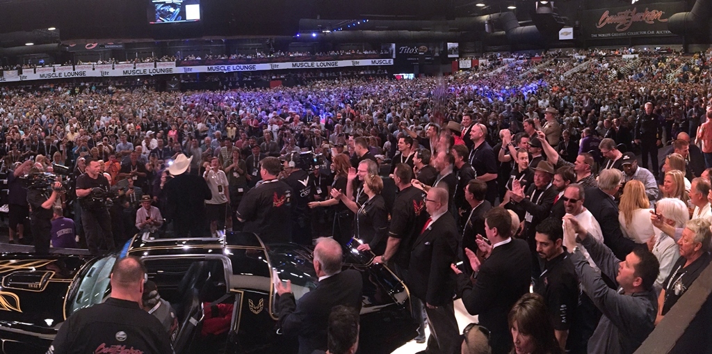 This impressive view from the auction podium, photographed by Craig Jackson while Burt Reynolds was on the stage, shows that Barrett-Jackson consistently fills their auction arenas with hundreds and thousands of pre-qualified bidders who want to purchase a collector car.