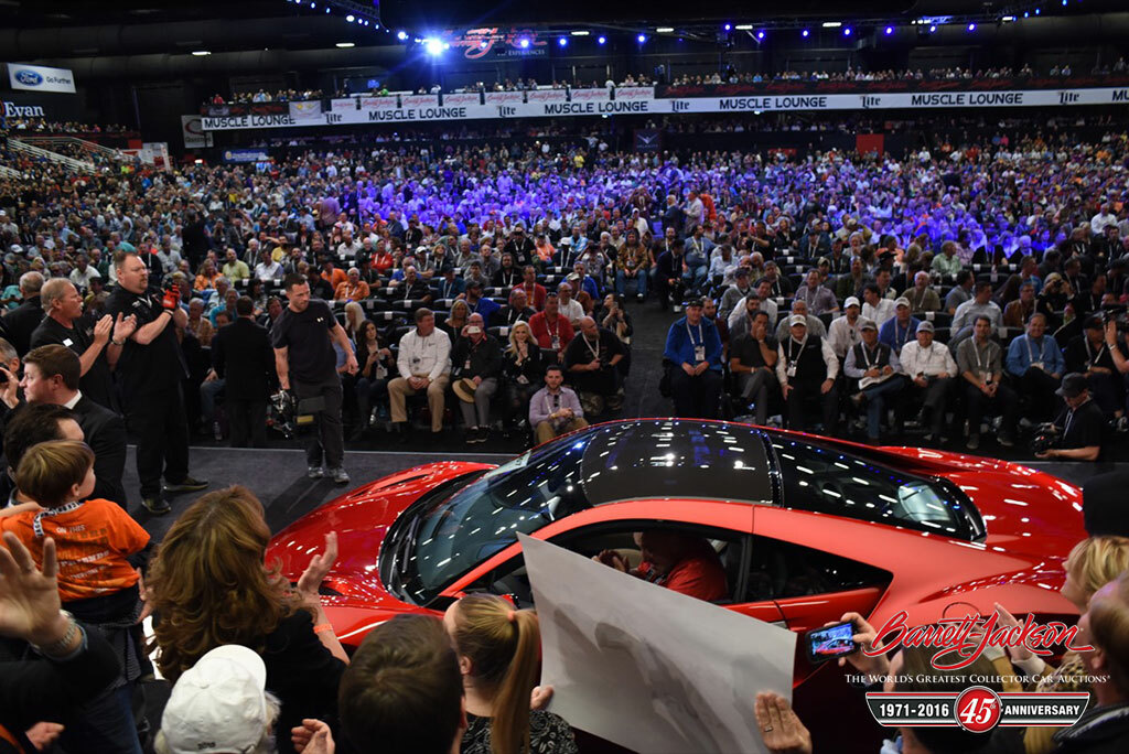 The atmosphere in the auction arena was electric as a VIN #001 2017 Acura NSX was sold for an incredible $1.2 million today, with 100 percent of the hammer price benefiting the Pediatric Brain Tumor Foundation and Camp Southern Ground.