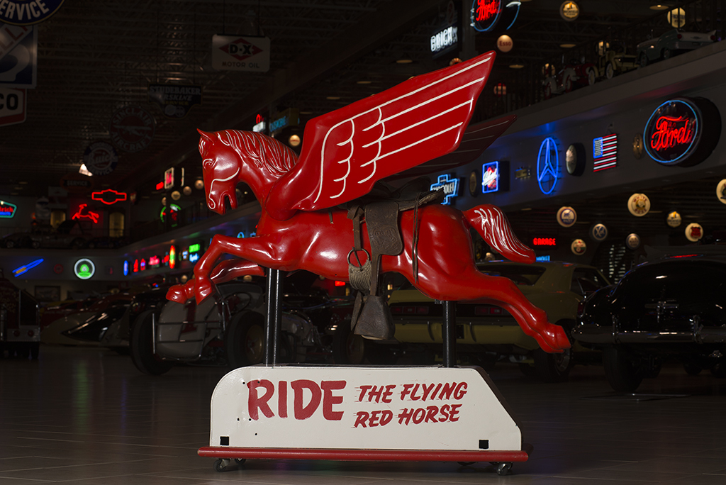 Kiddie rides from the past are popular items at Barrett-Jackson's Automobilia Auctions. At the 2015 Scottsdale auction, a rare, all-original Mobil Oil “Pegasus” coin-operated kiddie ride (Lot #8899) built and authorized by Mobil Oil for usage and display at the 1953 World’s Fair planned for St. Louis, Missouri, sold for $40,250.