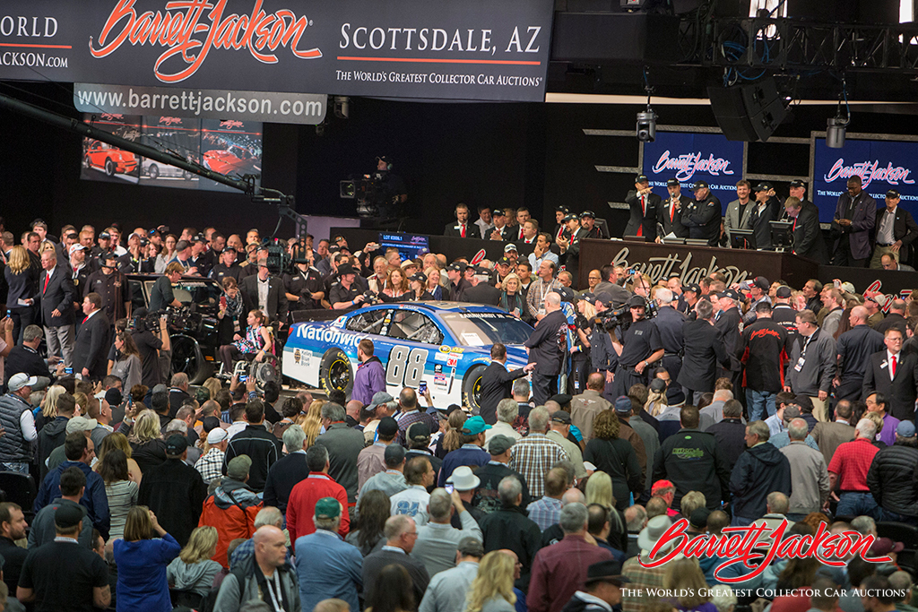 NASCAR great Dale Earnhardt Jr. came to the Barrett-Jackson block for the very first time to help sell a 1970 Chevrolet Chevelle Resto-Mod (Lot #3006) that he helped design (donated by Chevrolet), as well as his 2014 Chevrolet #88 Race Car (Lot #3006.1) donated by Hendrick Motorsports. The two cars sold for $400,000, all of which benefits the Nationwide Children’s Hospital.